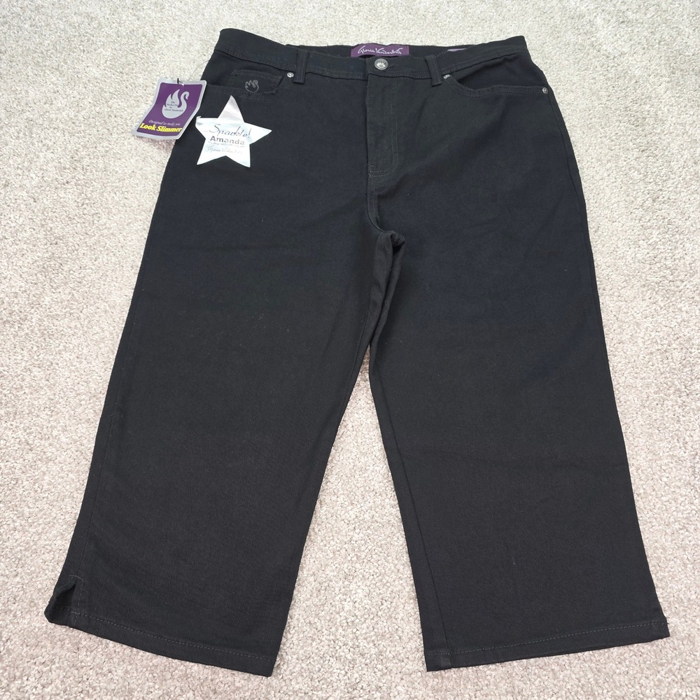 Gloria Vanderbilt Amanda Capri Jeans Black Embellished Stretch Size 12 NWT